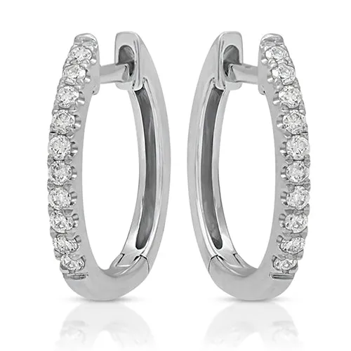 Petite Diamond Huggie Hoop Earrings 14k White Gold
