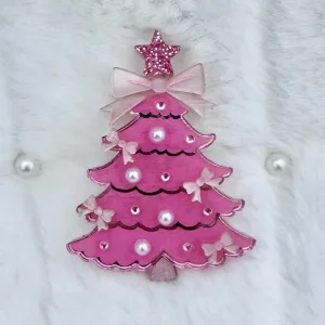 Pink Christmas tree - Brooch - Set of 2