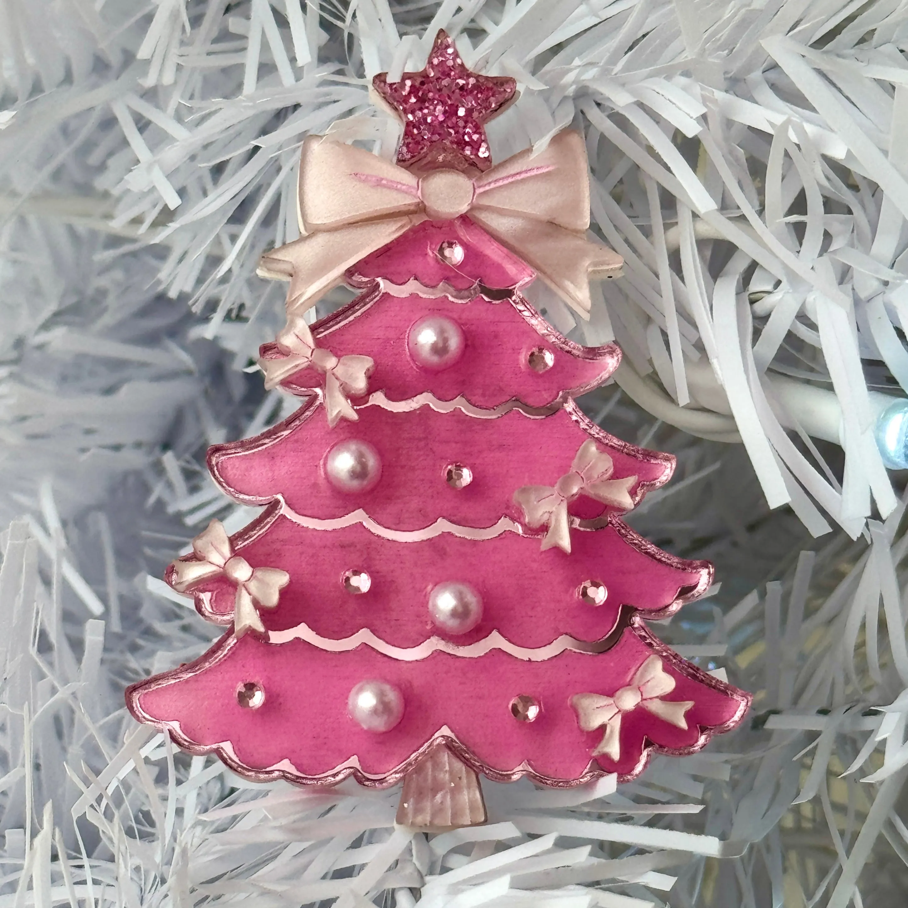 Pink Christmas tree - Brooch - Set of 2
