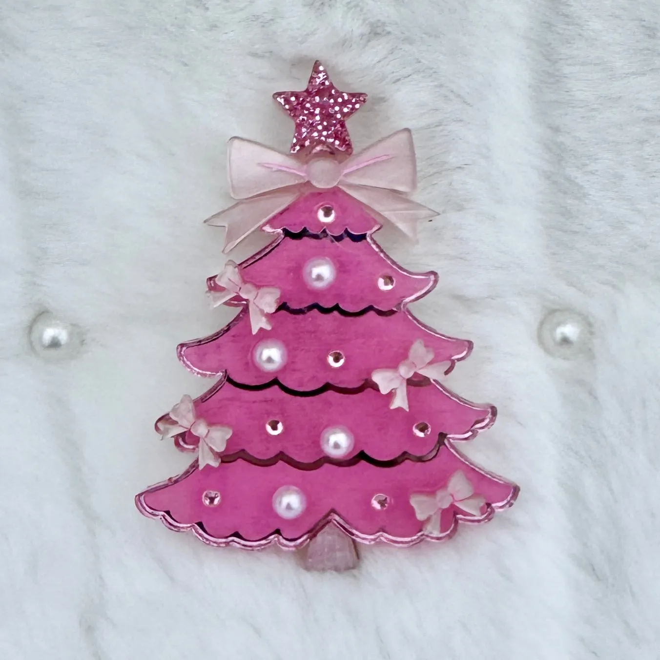 Pink Christmas tree - Brooch - Set of 2