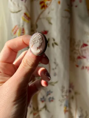Pink Conch Shell Cameo Brooch Sterling and 14ct