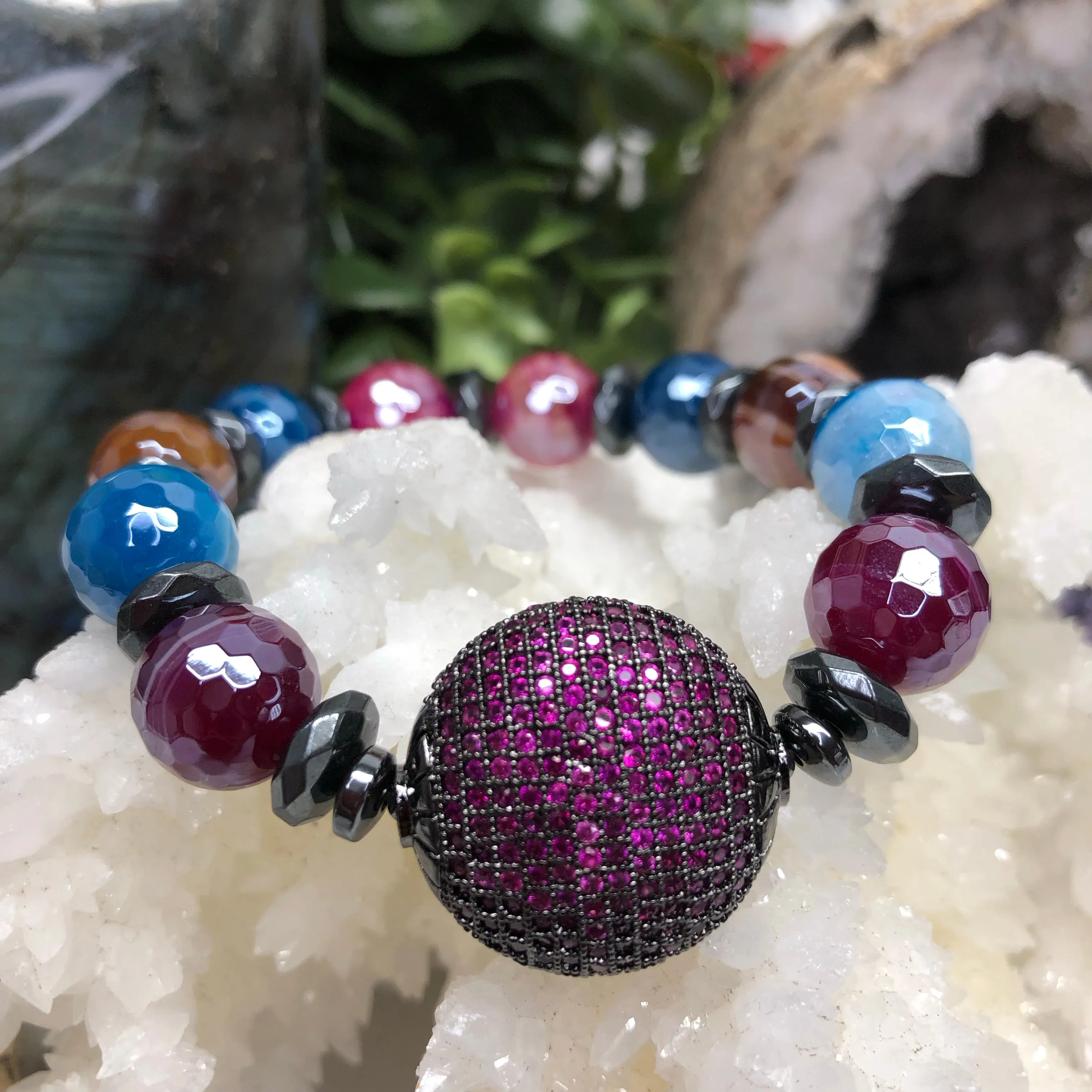 Plated Agate and Hematite 2 pc. Bracelet set- “Electric Rainbow”