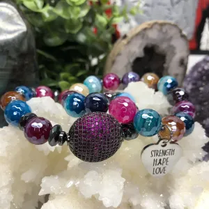 Plated Agate and Hematite 2 pc. Bracelet set- “Electric Rainbow”