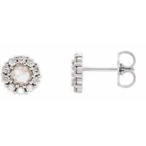 Platinum 1/2 CTW Rose-Cut Natural Diamond Halo-Style Earrings