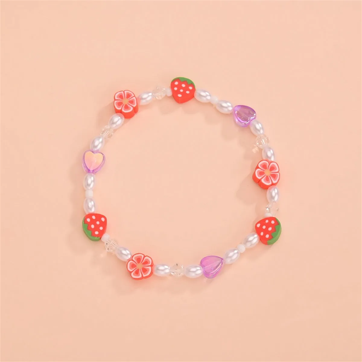 Polymer Clay & Pearl Strawberry Flower Stretch Anklet