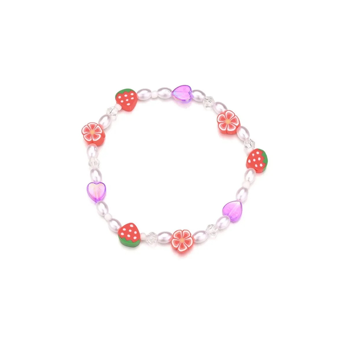 Polymer Clay & Pearl Strawberry Flower Stretch Anklet