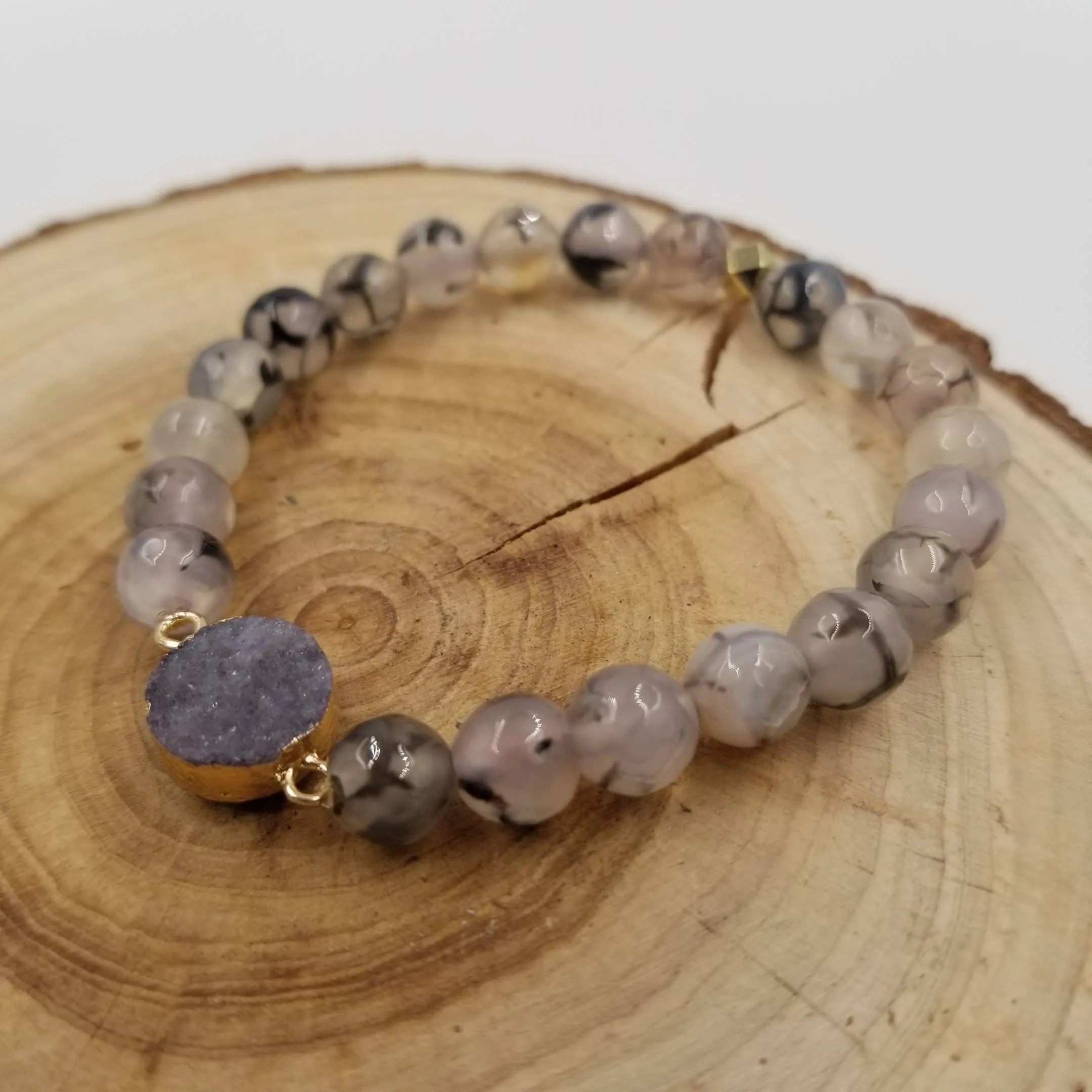 Prehnite Crystal Point Beaded Gemstone Bracelet