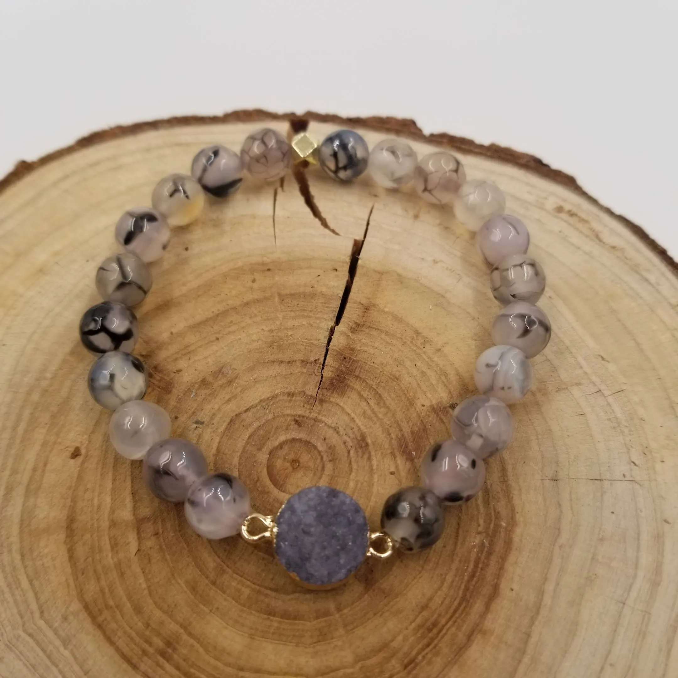 Prehnite Crystal Point Beaded Gemstone Bracelet
