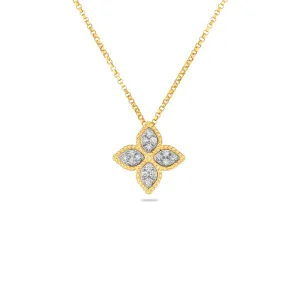 Princess 18K Yellow Gold Medium Diamond Flower Pendant Necklace