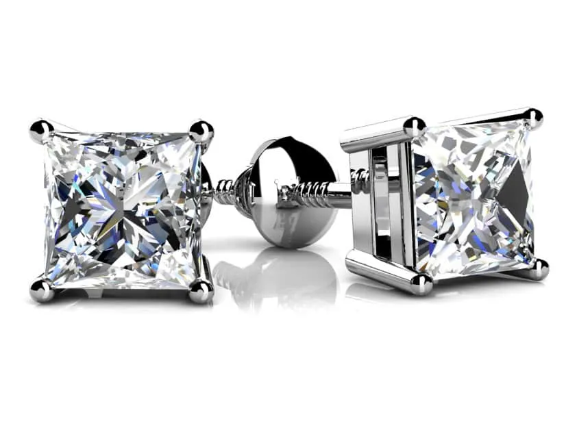 Princess Cut Diamond Stud Earrings with 1.00 ct.(finished) 4.5mm