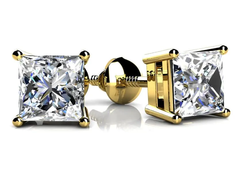 Princess Cut Diamond Stud Earrings with 1.00 ct.(finished) 4.5mm