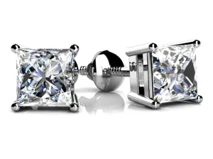 Princess Cut Diamond Stud Earrings with 1.00 ct.(finished) 4.5mm