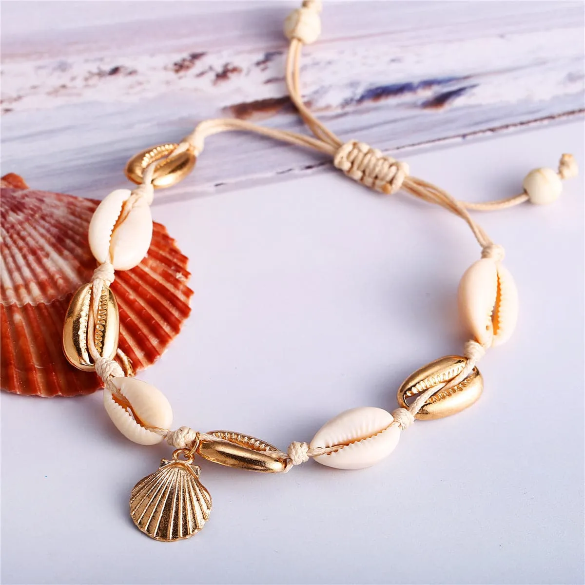 Pukka Shell & 18K Gold-Plated Charm Anklet