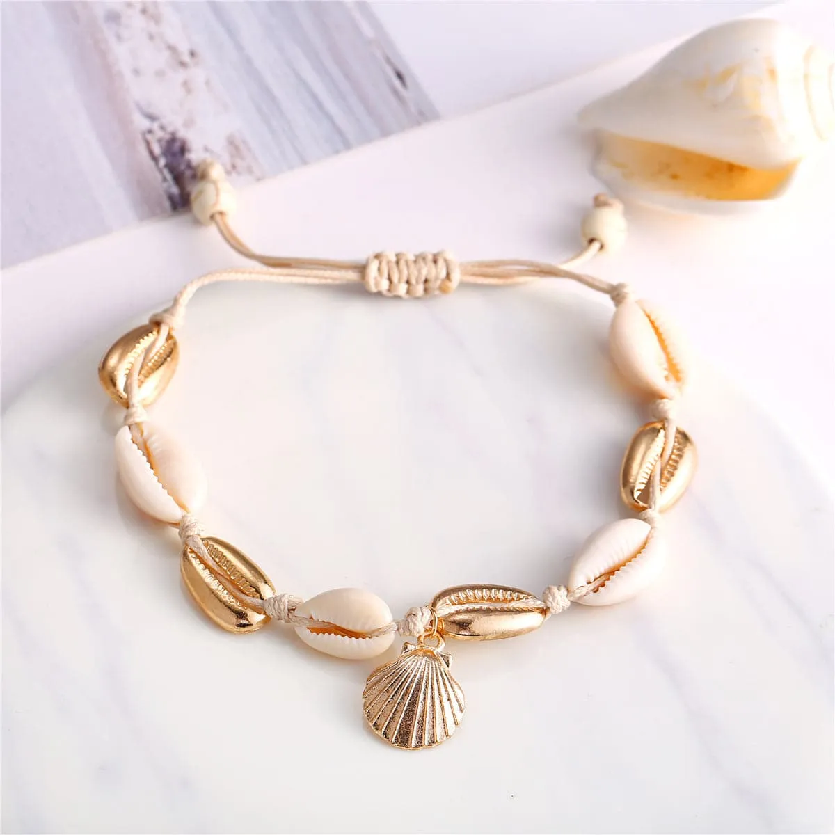 Pukka Shell & 18K Gold-Plated Charm Anklet