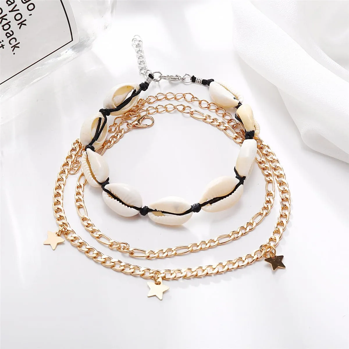Pukka Shell & Two-Tone Star Station Anklet Set