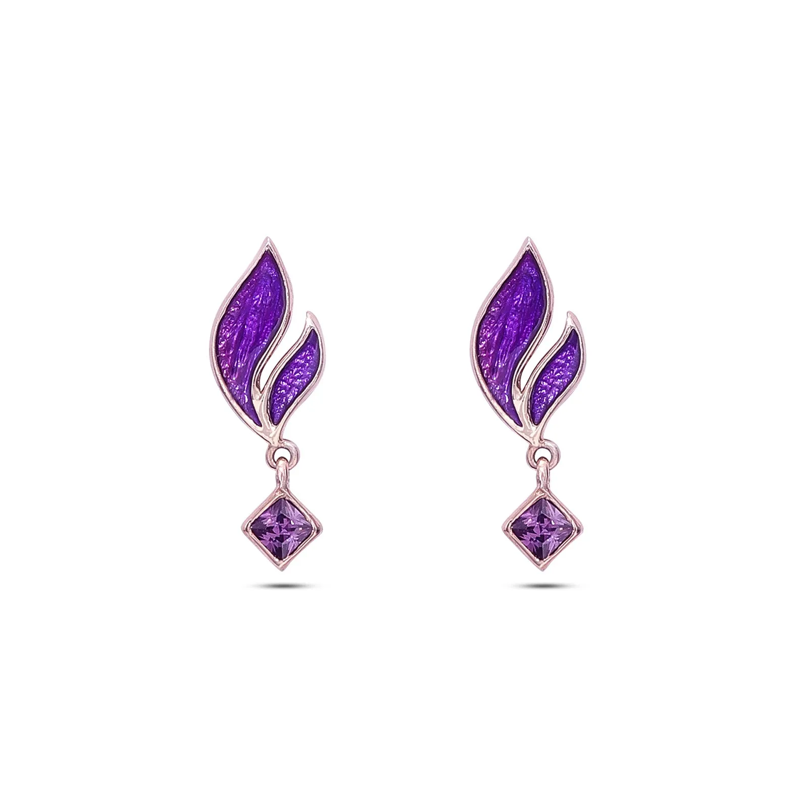 Pure 925 rose gold Earrings -  Radiant violet Leaf Danglers