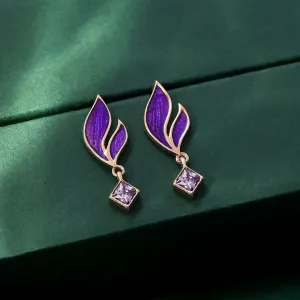 Pure 925 rose gold Earrings -  Radiant violet Leaf Danglers
