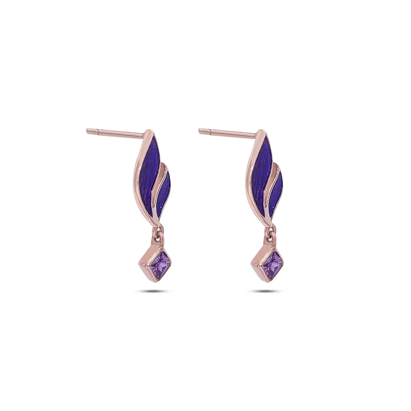 Pure 925 rose gold Earrings -  Radiant violet Leaf Danglers