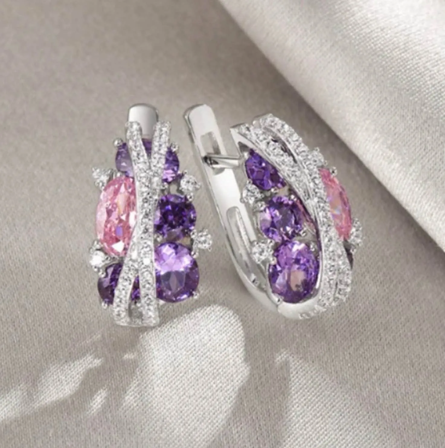 Purple Diamond Earrings | Womens Ear Studs | Womens Earrings | Pink Diamond Earrings | Elegant Earrings | Womens Earrings | Stud Earrings