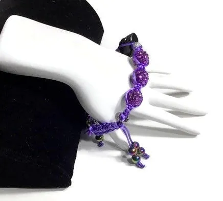 Purple shamballa beads, black skull bead, The halloween purple bracelet, macrame wrap, Halloween, purple nylon cord,