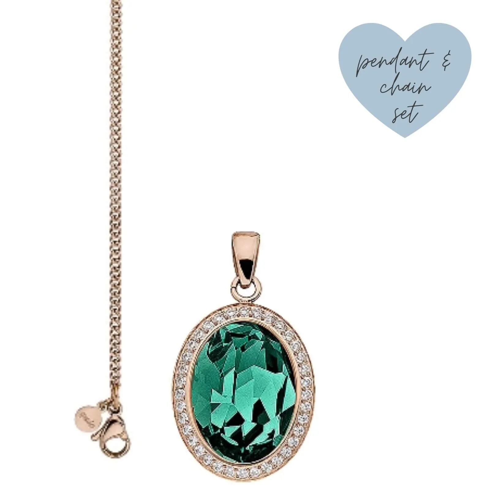 Qudo Tivola Pendant Rose Gold Necklace - Emerald