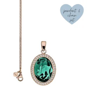 Qudo Tivola Pendant Rose Gold Necklace - Emerald