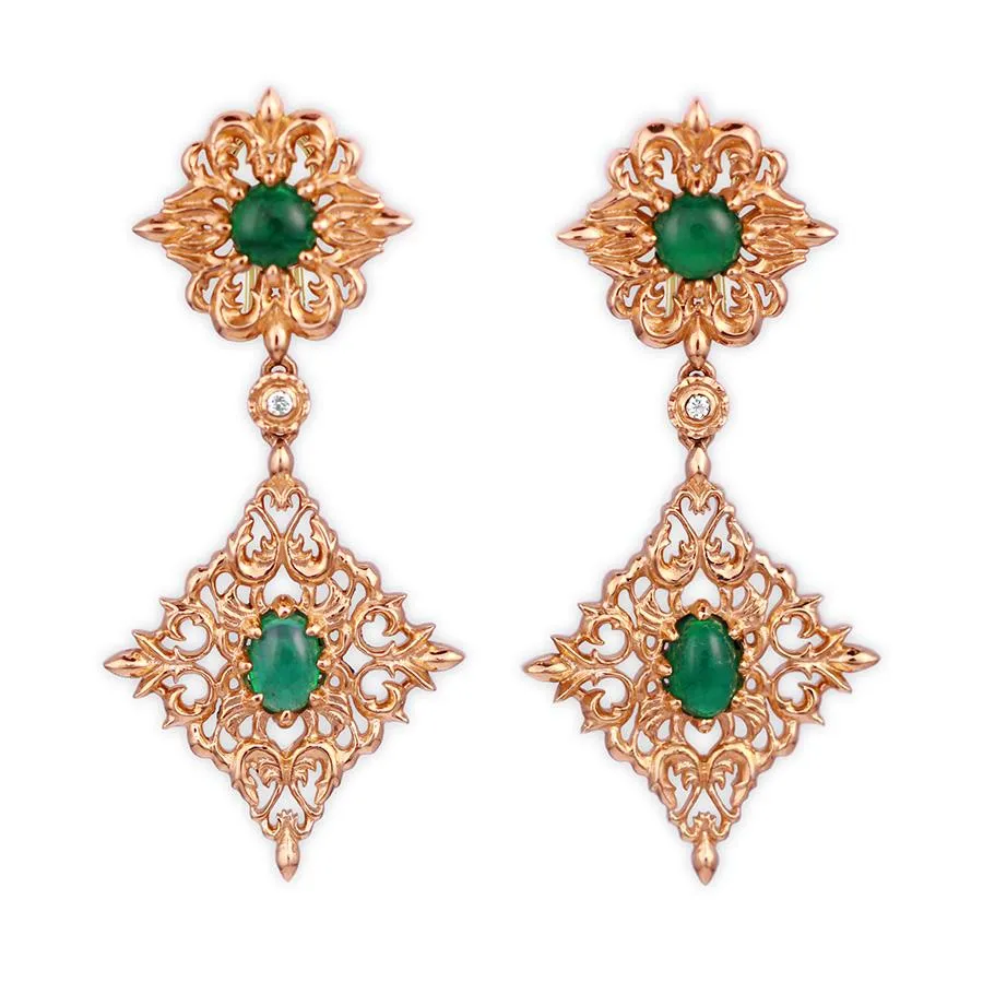 "Allegretto" Gold Emerald Earrings with Diamonds