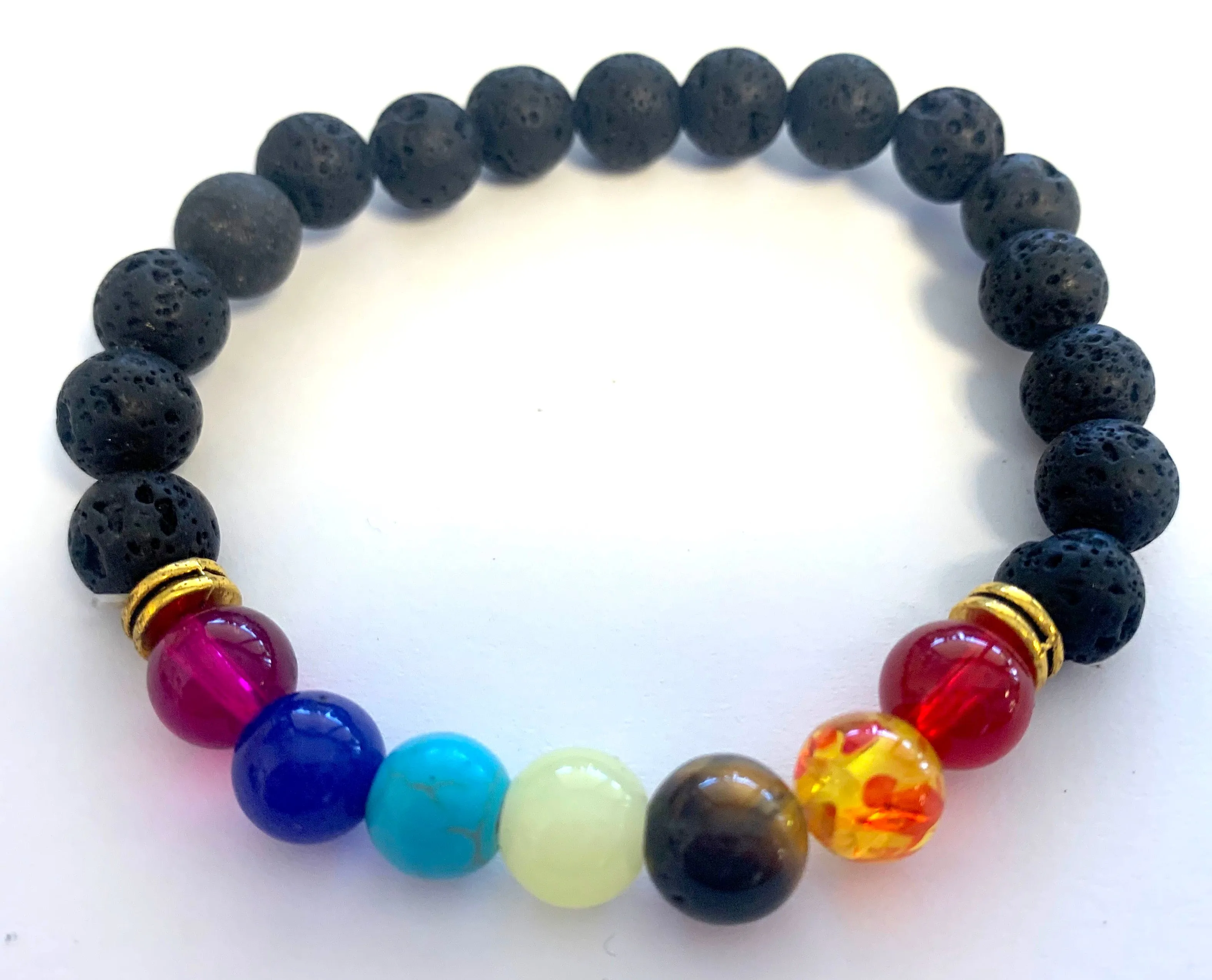 RAINBOW LAVA STONE CHAKRA BRACELET (sold by the piece)