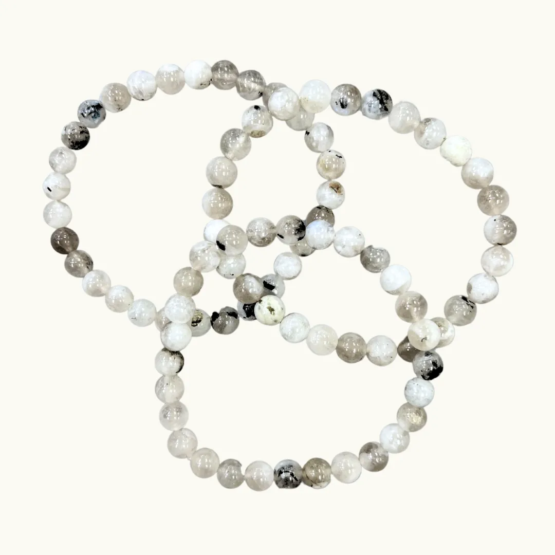 Rainbow Moonstone w/ Black Tourmaline Bracelet