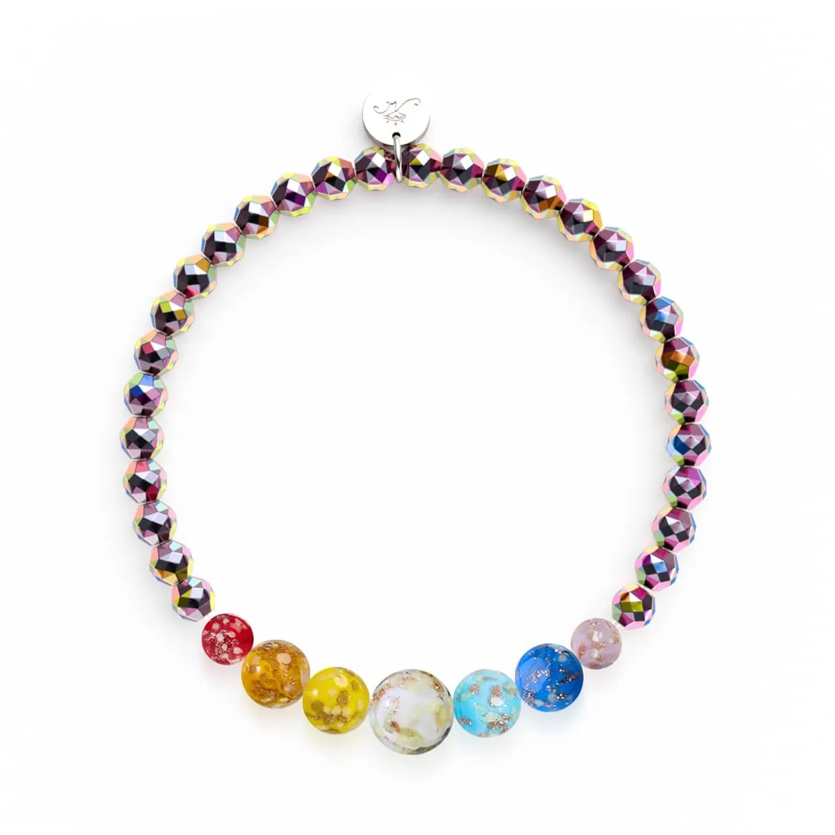 Rainbow Sky | Unicorn Silver | Solid Firefly Glass Chakra Bracelet