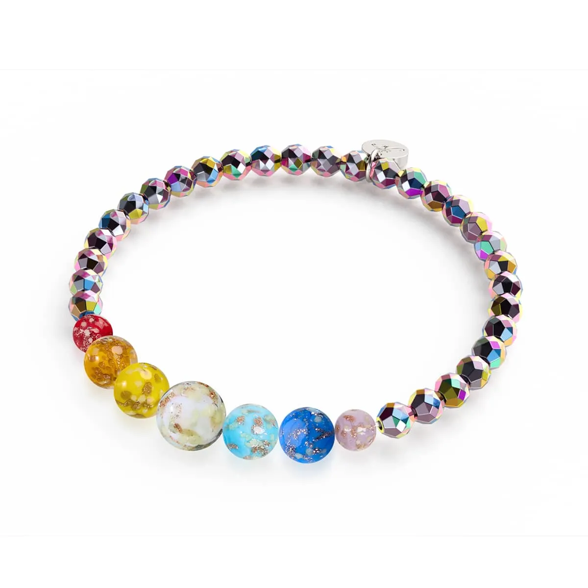 Rainbow Sky | Unicorn Silver | Solid Firefly Glass Chakra Bracelet