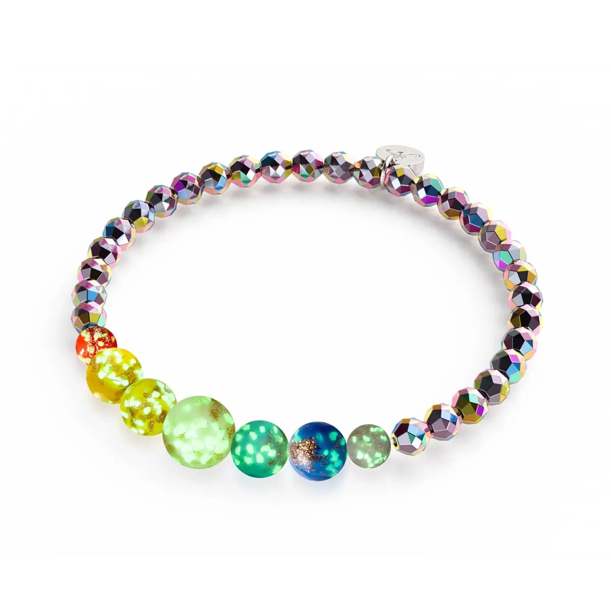 Rainbow Sky | Unicorn Silver | Solid Firefly Glass Chakra Bracelet