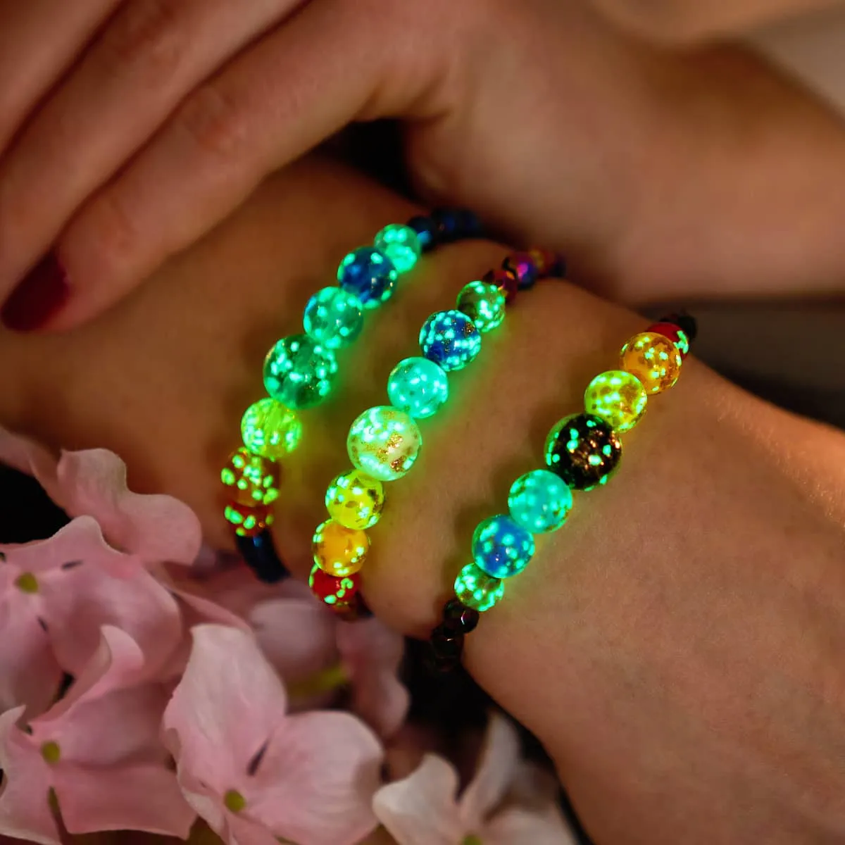 Rainbow Sky | Unicorn Silver | Solid Firefly Glass Chakra Bracelet