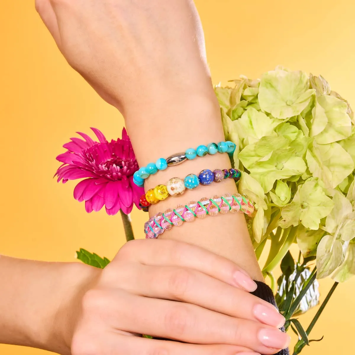 Rainbow Sky | Unicorn Silver | Solid Firefly Glass Chakra Bracelet