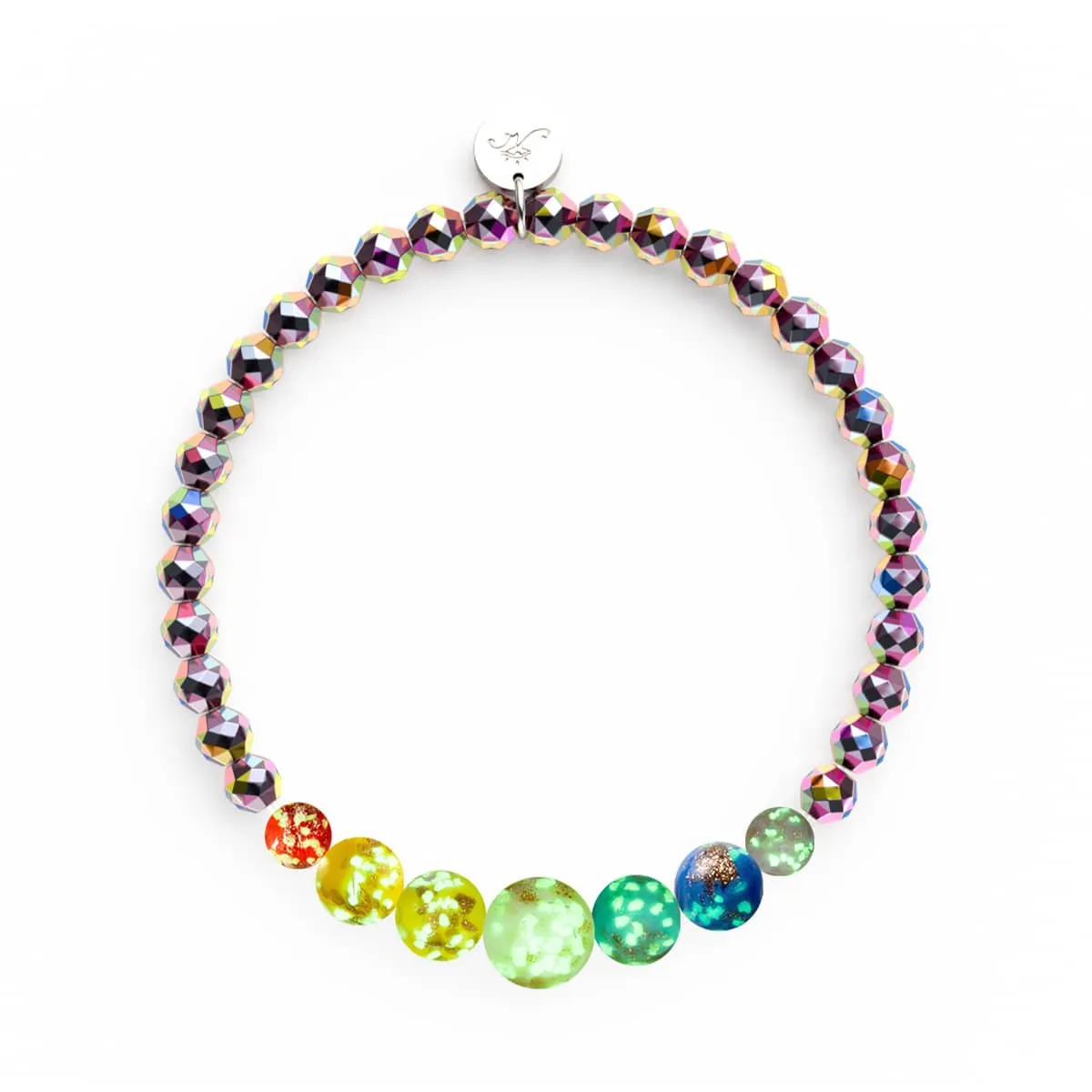 Rainbow Sky | Unicorn Silver | Solid Firefly Glass Chakra Bracelet
