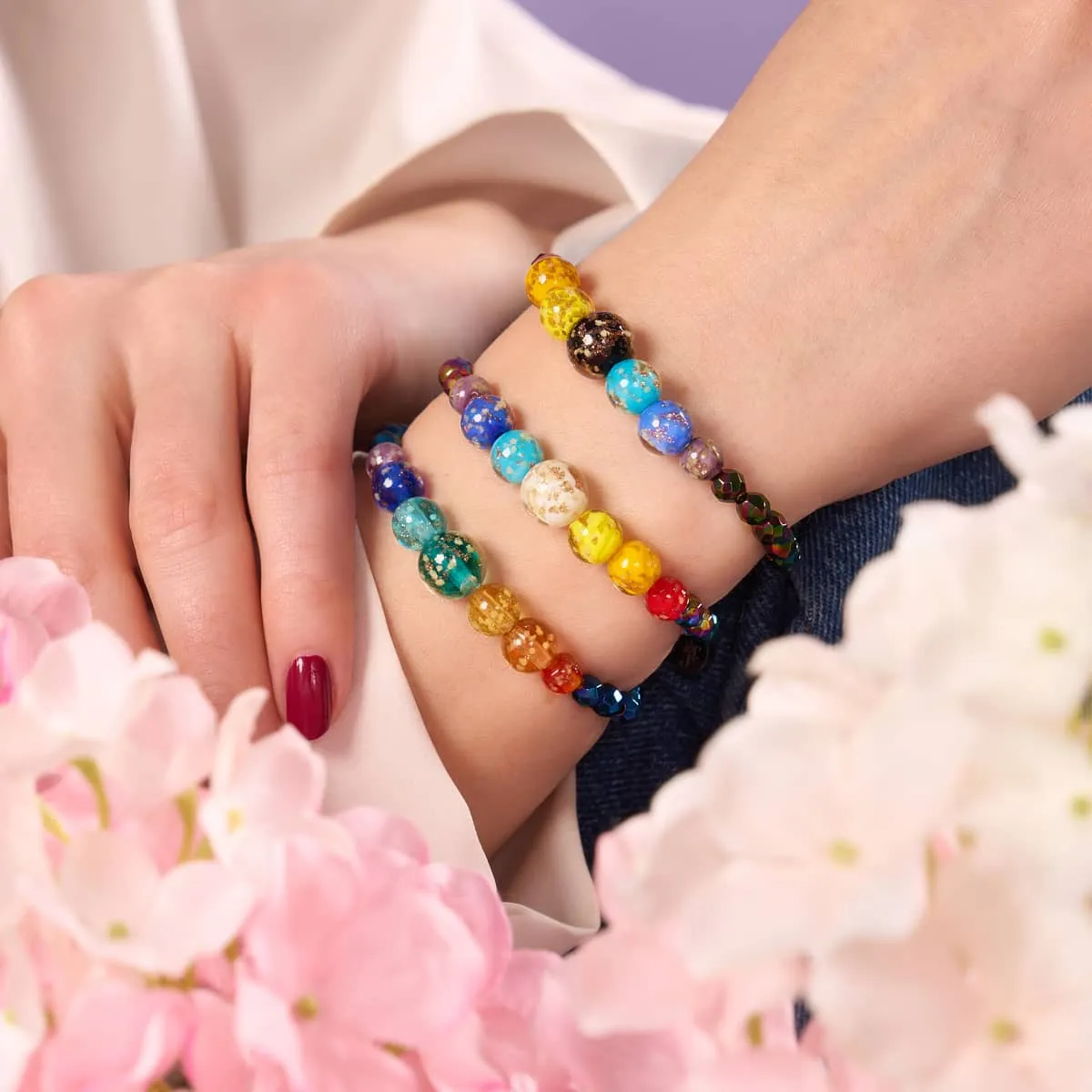 Rainbow Sky | Unicorn Silver | Solid Firefly Glass Chakra Bracelet