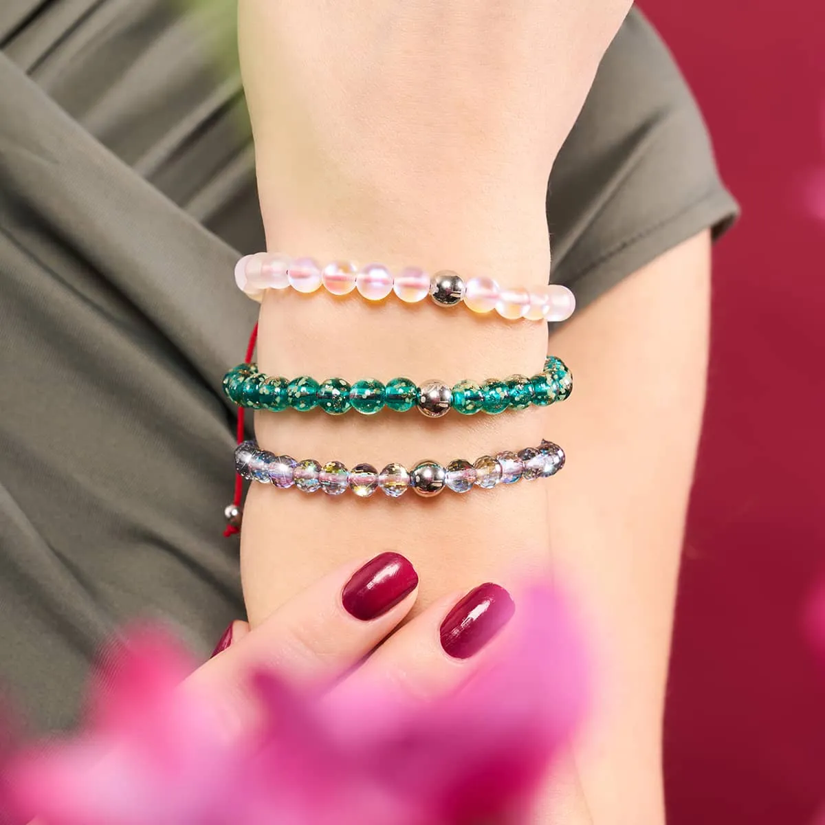 Rainbow White Mermaid Glass x Red String Bracelet