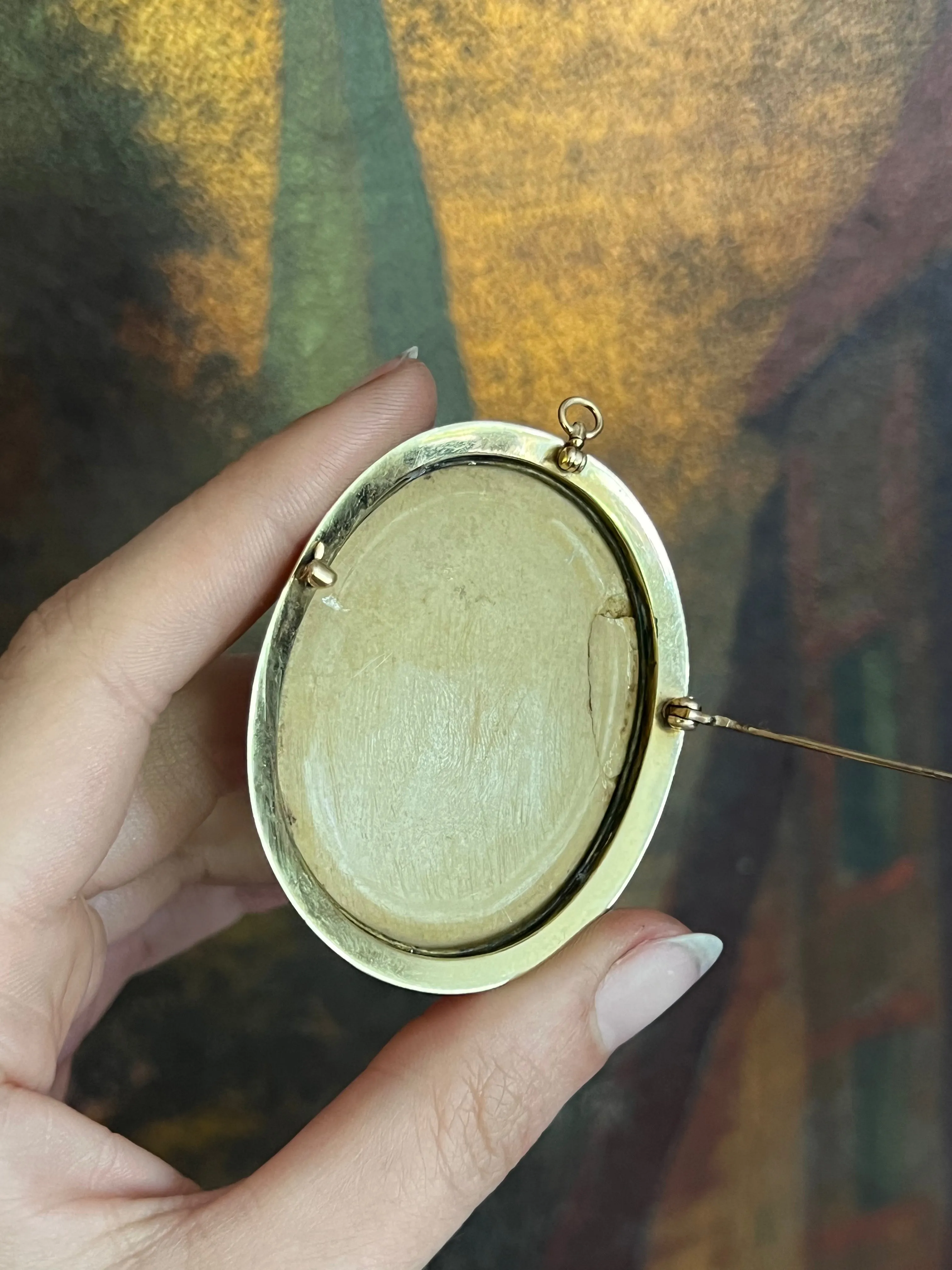 Rare Lava-Like Carved Paste Cameo in 14ct