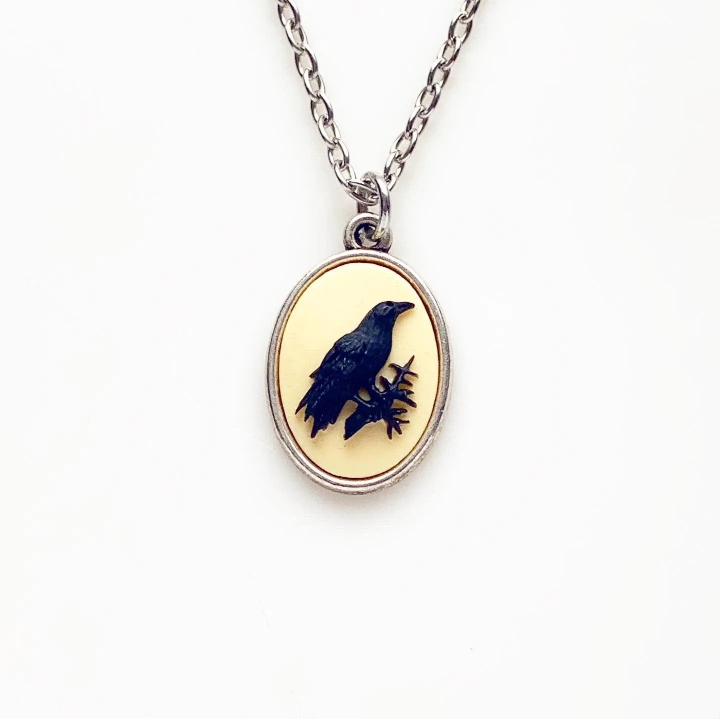 Raven Cameo Necklace in Bronze Small Size