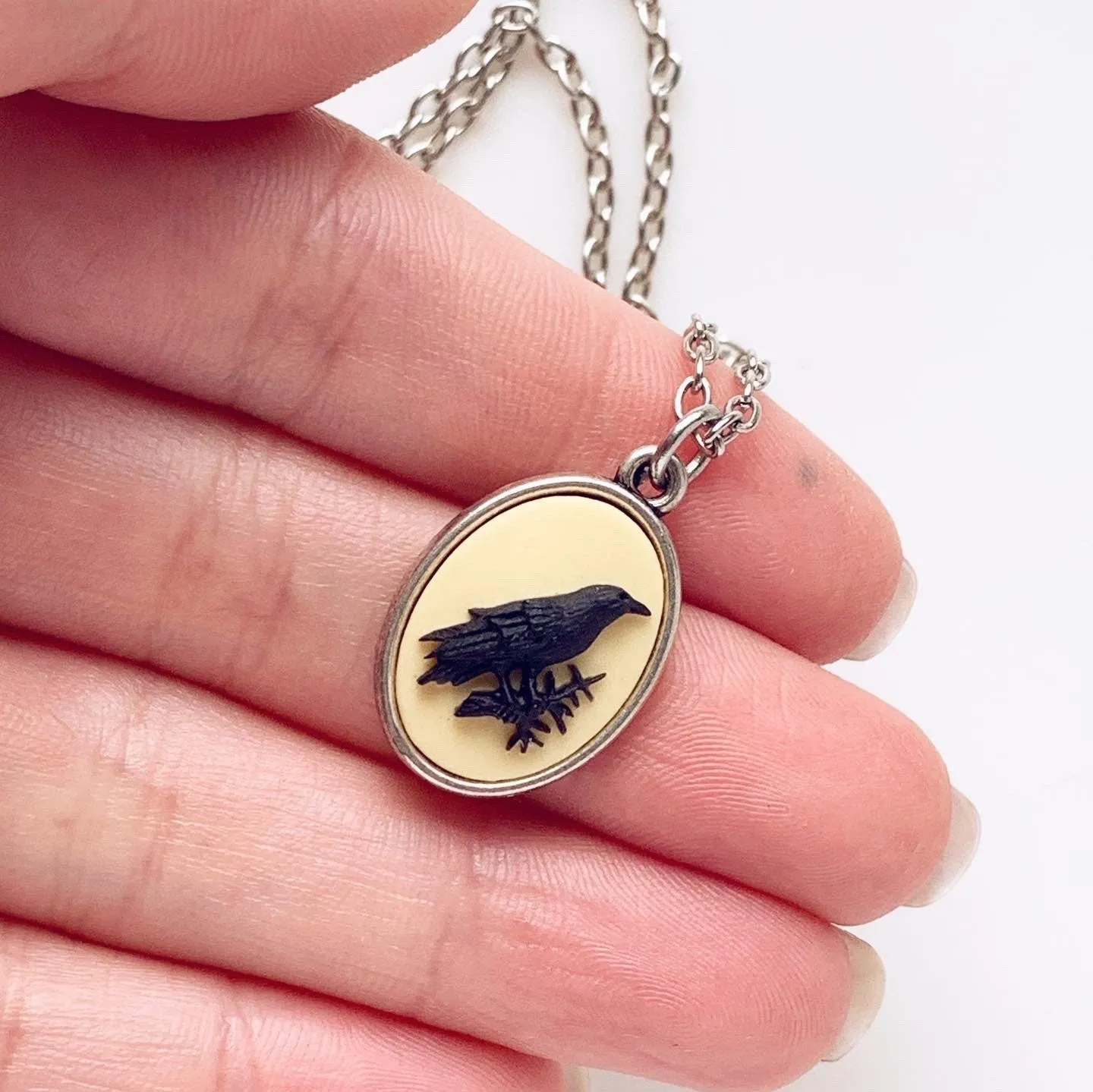 Raven Cameo Necklace in Bronze Small Size