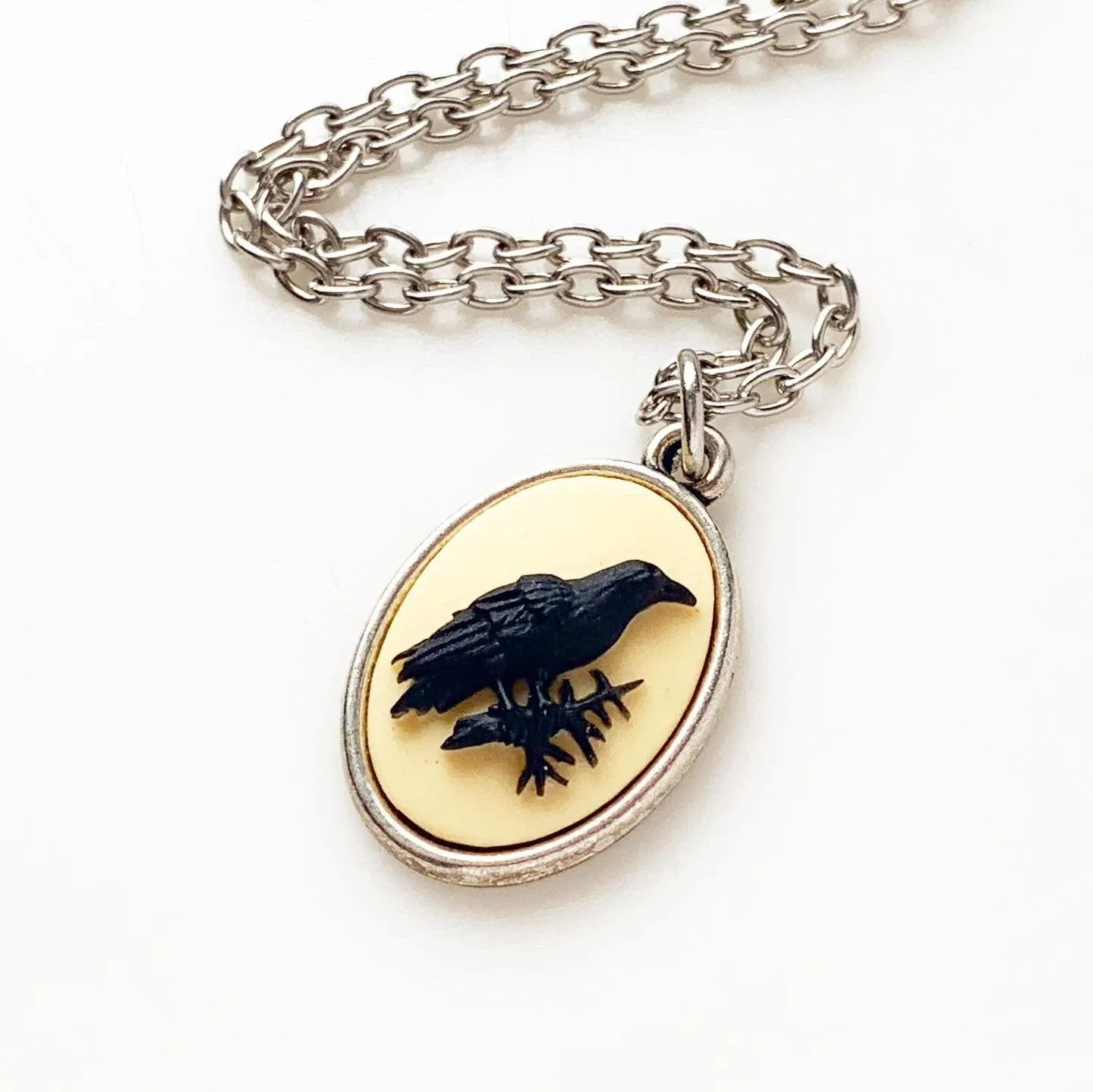 Raven Cameo Necklace in Bronze Small Size