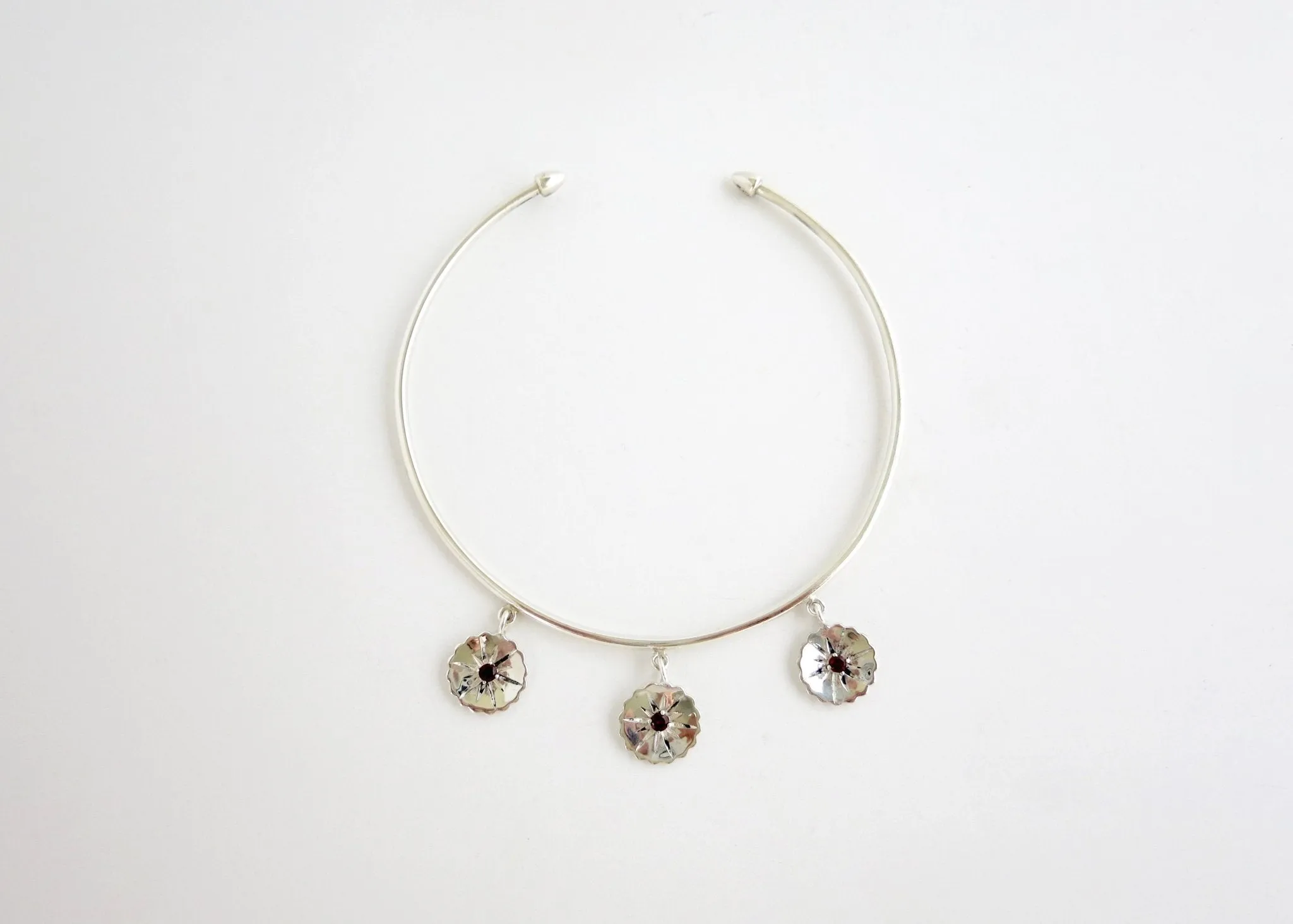Ravishing, bangle anklet with 3 dangling floral units- can also be worn as an arm band