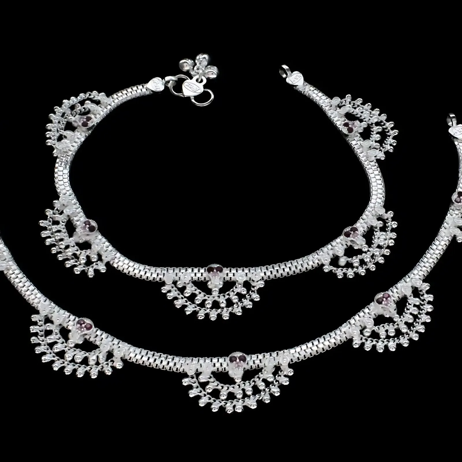 Real Sterling Silver Pink CZ Indian women amazing Anklet Ankle Bracelet 10.3"