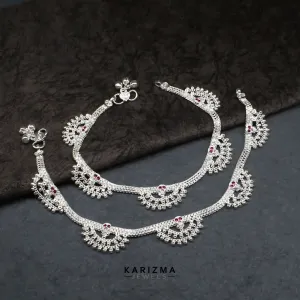 Real Sterling Silver Pink CZ Indian women amazing Anklet Ankle Bracelet 10.3"