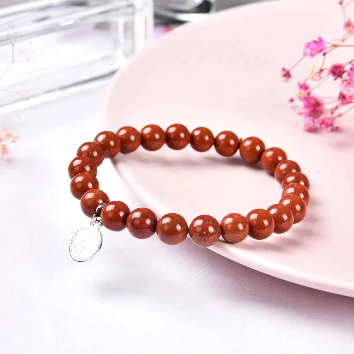 Red Jasper Bracelet | Stretchy Chakra Healing Gemstone Boho Quartz Bracelet | Elastic Mood Enhancing Mala Jewelry for Men Women Unisex by Crystal Agate
