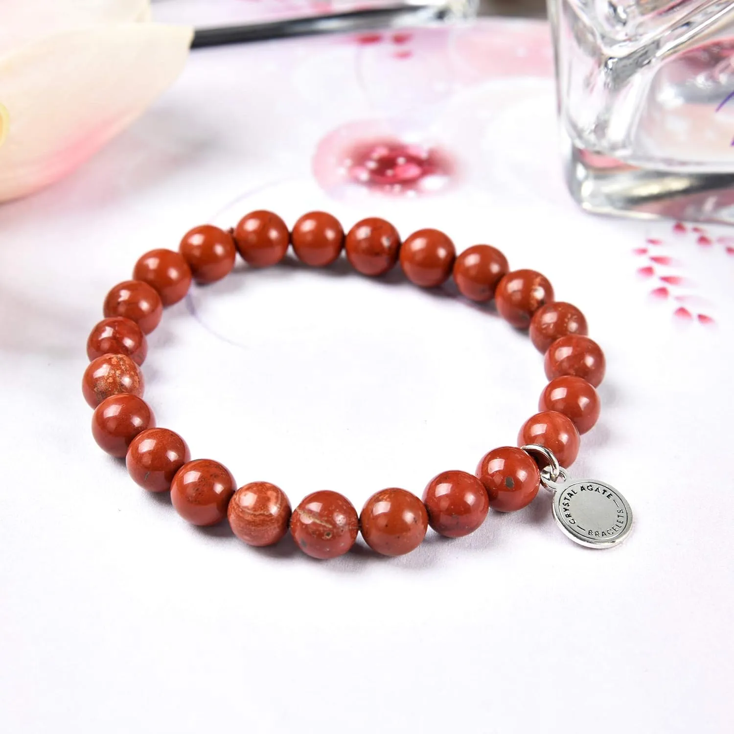 Red Jasper Bracelet | Stretchy Chakra Healing Gemstone Boho Quartz Bracelet | Elastic Mood Enhancing Mala Jewelry for Men Women Unisex by Crystal Agate