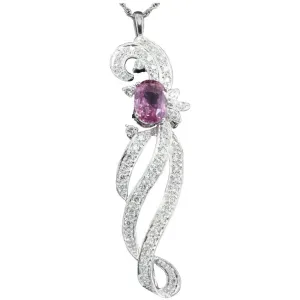 Retro Natural Ceylon Pink Sapphire and Diamond Pendant Necklace