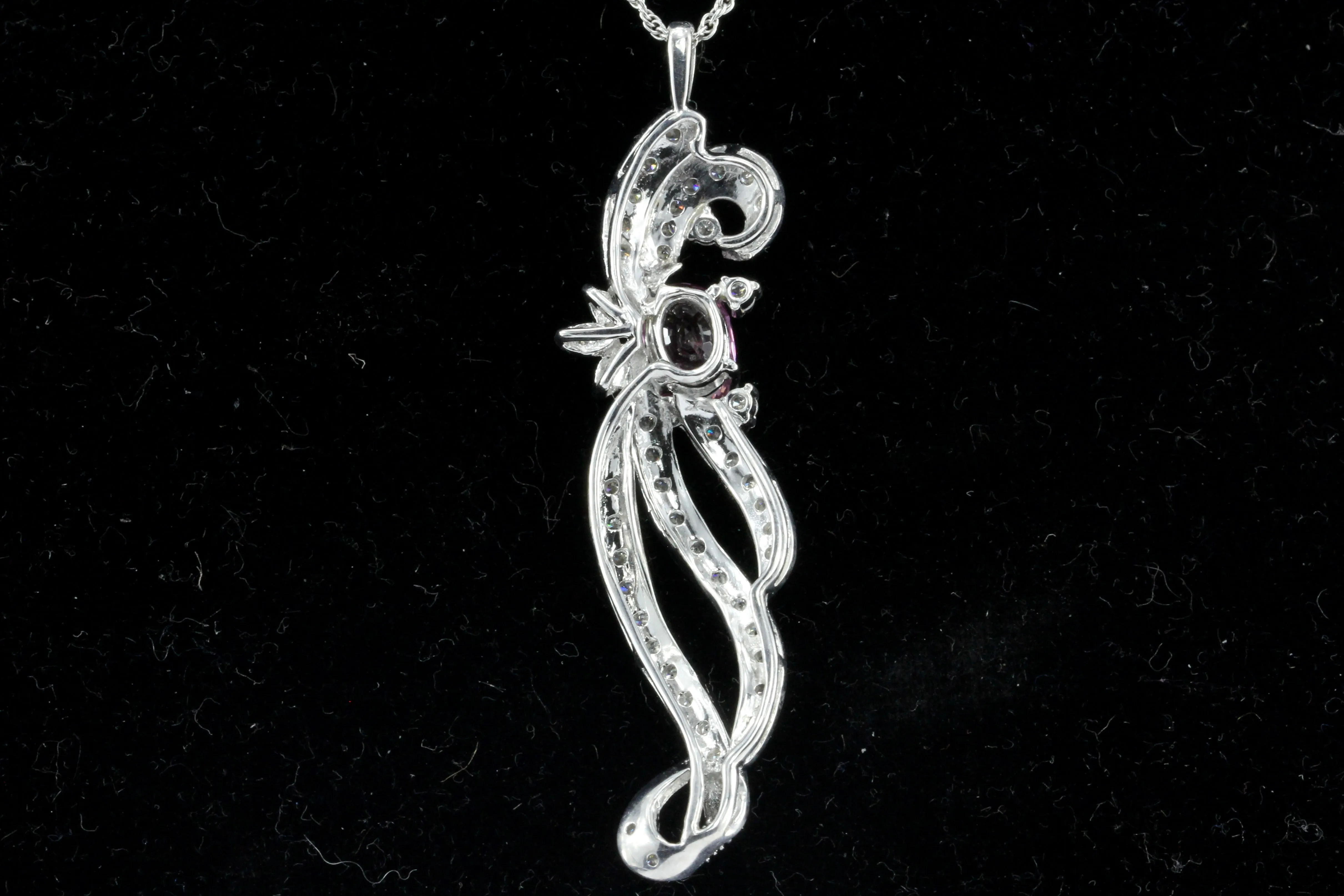 Retro Natural Ceylon Pink Sapphire and Diamond Pendant Necklace