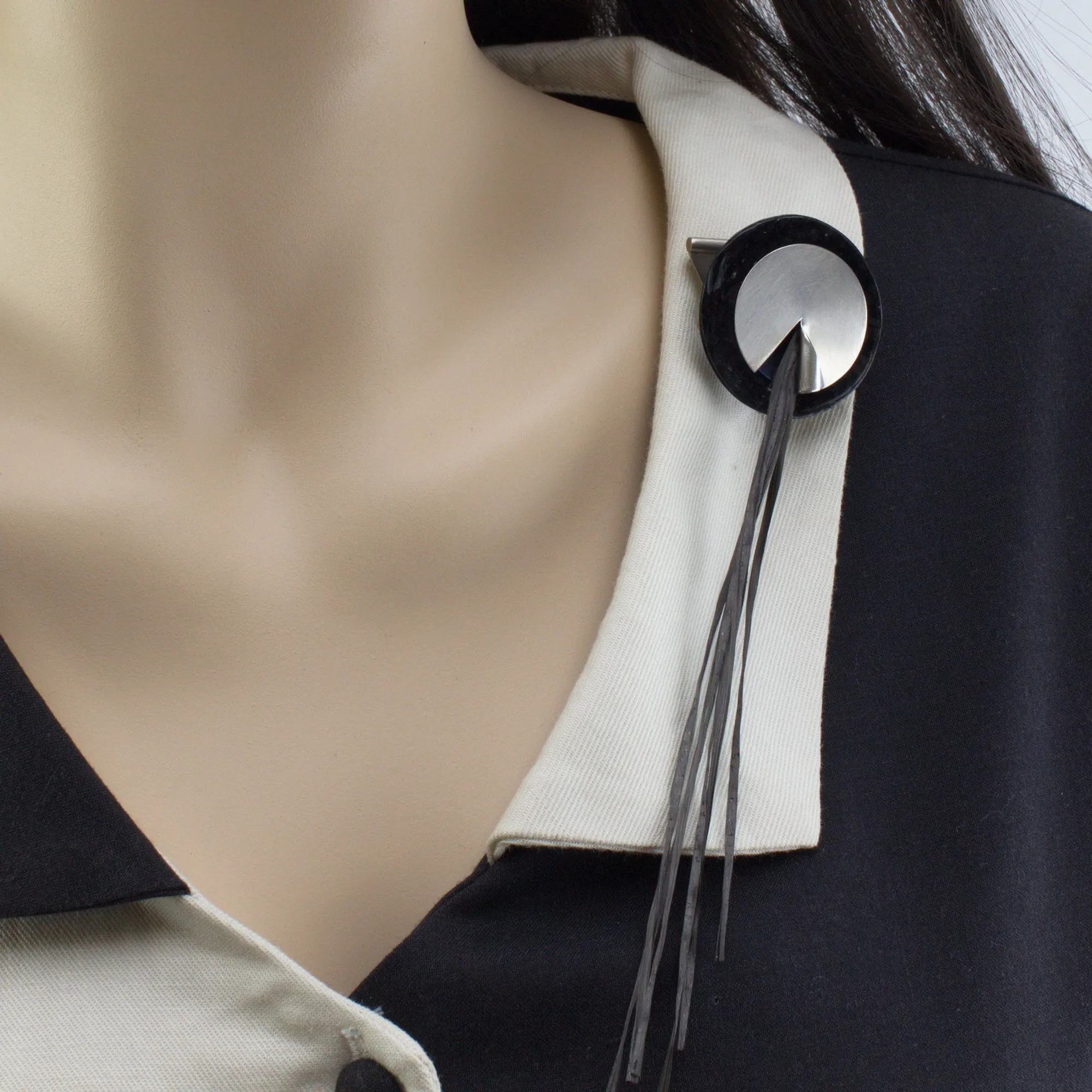 'REVEAL' handcrafted sterling silver brooch with black carbon fibre