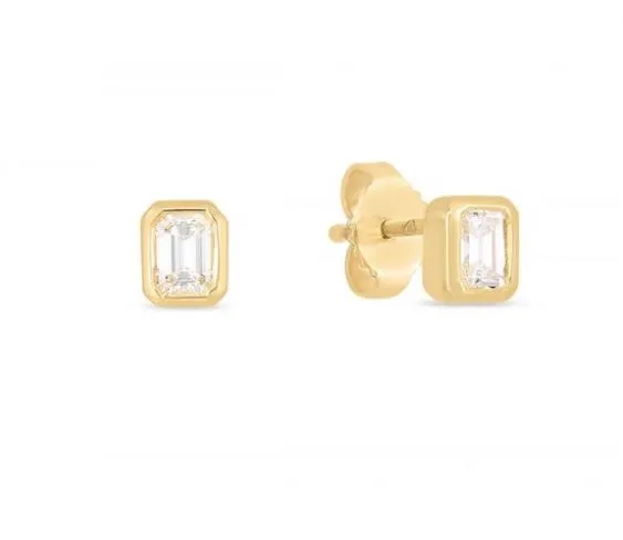 Roberto Coin 18K Yellow Gold Emerald Cut Diamond Bezel Studs